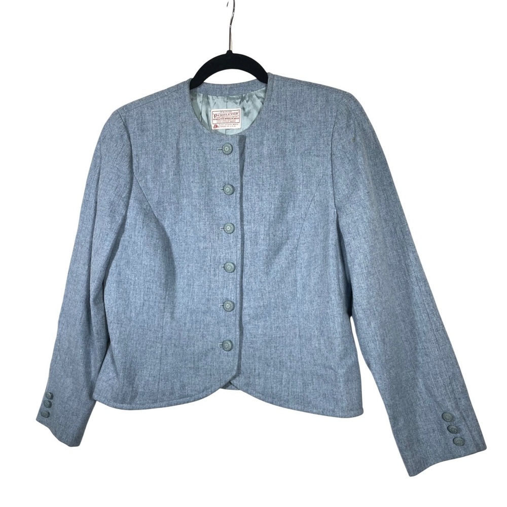 Pendleton Petite Wool Blazer Jacket Blue Button Front Collarles Blazer Women S-M